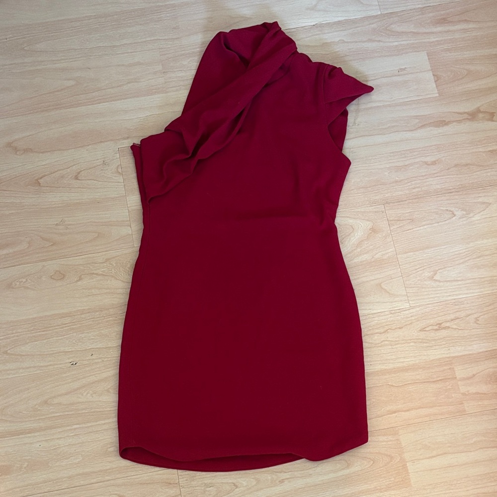 Aqua Crimson One-Shoulder Ruffle Dress